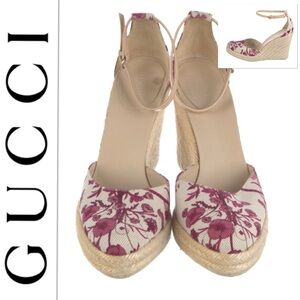 Gucci Women's Frida Giannini resort collection maroon Floral Wedges